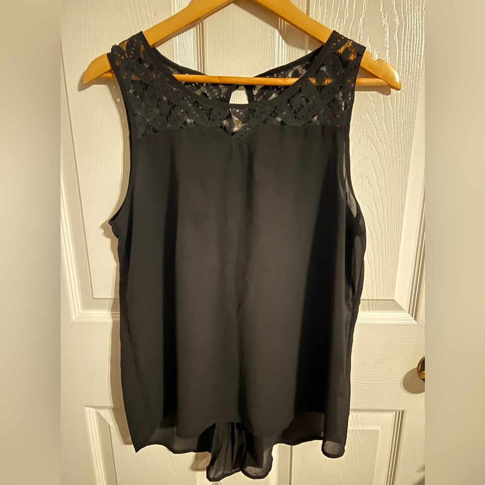 MINE | Black Lace Sheer Tank Top | Size Large